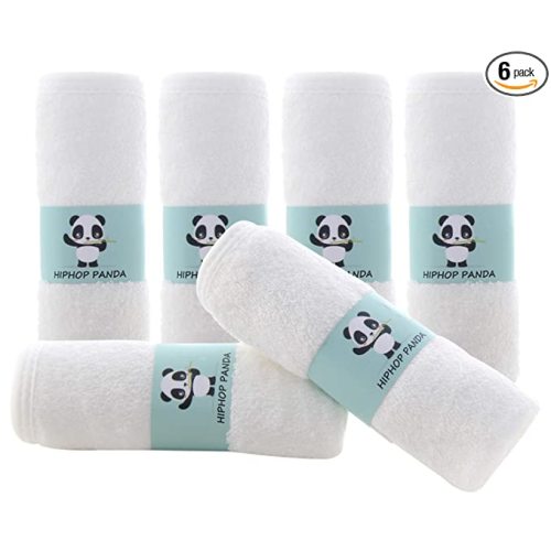 HIPHOP PANDA Baby Washcloths, Rayon Made from Bamboo - 2 Layer Ultra Soft Absorbent Newborn Bath Face Towel - Reusable Baby Wipes for Delicate Skin - White, 6 Pack