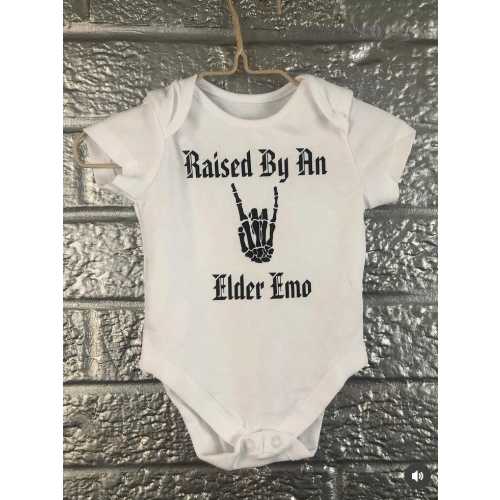 Raised by an Elder Emo Baby Onesie, Alternative Baby Clothes, rocker style baby shower gift, Emo baby gift, Emo baby announcement, emo vest