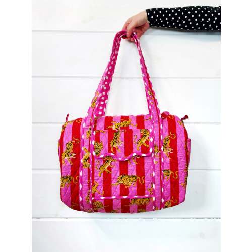 Quilted Mini Duffle Bag - Pink Red Tiger Print