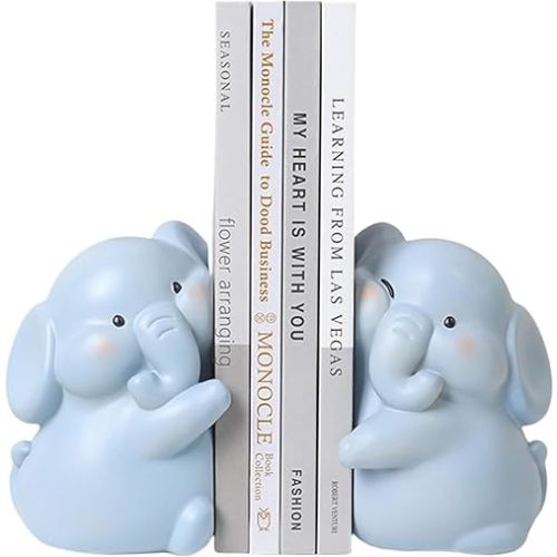 Cute Hug Elephants Decorative Bookends, Unique Book Ends to Hold Books Creative Resin Book Holder Stopper for Home Office Desk Bookshelf Decoration