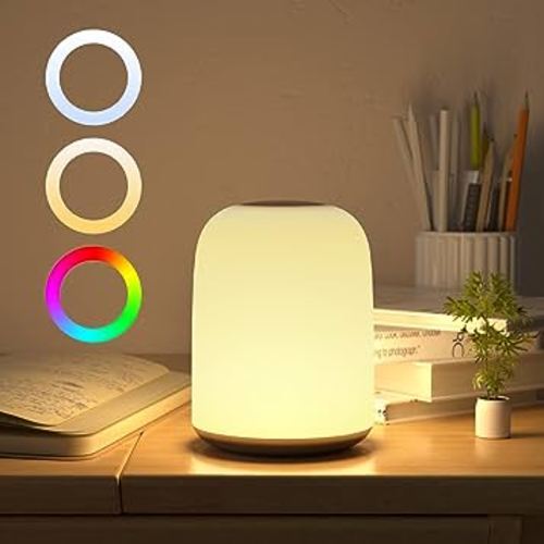 Hifree Bedside Touch Lamp, Portable Dimmable Night Light for Kids, Small Table Lamp for Bedroom with USB-C Charging Port, LED Lamp with Warm White Light & Color Changing RGB