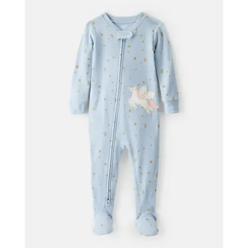 Baby Girl Unicorn Star Print 100% Cotton Long-Sleeve 2-Way Zip 1-Piece Pajamas - Blue | Carter's