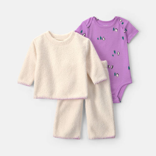 Baby Girl 3-Piece Fleece Long-Sleeve Layering Set - Cream/Purple | Carter’s Oshkosh Canada