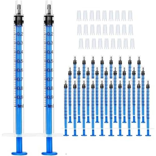 100 Pack 1ml Syringe with Cap, Individually Sealed 1cc Syringe with Luer Slip Tip Without Needle for Refilling, Feed Pets, Oral, Oil or Glue Applicator(Blue)