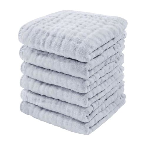 Comfy Cubs Muslin Baby Washcloths 6 Pack - Soft 6-Layer Cotton Wash Cloths for Sensitive Skin - 10"x10" Large, Gentle, Absorbent Infant Essentials for Newborn and Toddlers - (Slate)