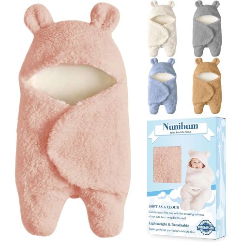 Baby Swaddle Blanket Boys Girls Cute Bear Plush Essential Receiving Blanket Ultra-Soft Newborn Registry Sleeping Wraps for Infant 0-6 Months - Pink