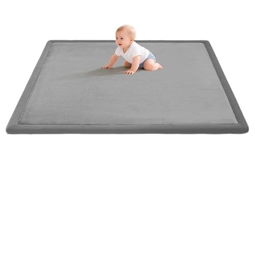 AEOCOO 50x50 Playpen Mat, 1.3'' CloudSoft Baby Play Mats for Floor, Grey | NonSlip, Crawling, Tummy Time Mat, High-density foam Cushioned, Water Repellent Velvet, OEKO-TEX STANDARD 100, Infant, babies