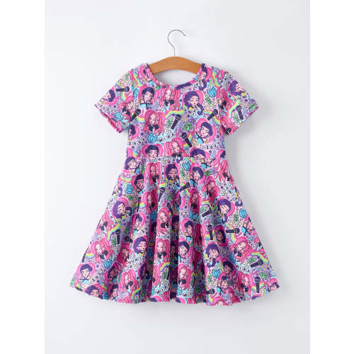 PREORDER Purple Characters Music Print Short Sleeve Girls Dress – Rylee Faith Designs