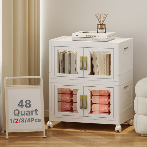 Rebrilliant Large Stackable Foldable Storage Organizer Cabinet with Doors & Wheels, Collapsible Plastic Storage Bins with Lids, 1‑5‑Tier Modular Closet Containers for Bedroom, Dorm, Office, Living Room | Wayfair