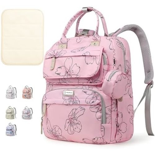 Diaper Bag Backpack for Baby – Large Capacity Waterproof Travel Tote, Multifunction Baby Bag with Changing Pad, Pacifier Holder & Stroller Straps (Strawberry Pink)