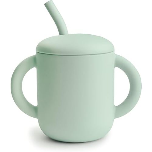 mushie 100% Silicone Training Cup & Straw for Toddlers | 6 Months+ (Cambridge Blue)