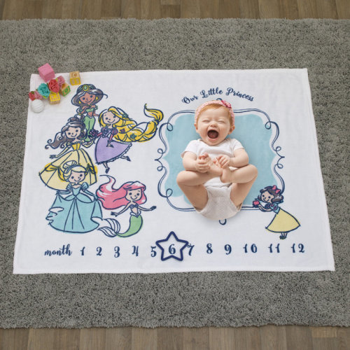 Disney NoJo Disney Princess White, Pink, Yellow and Aqua Super Soft Milestone Baby Blanket | Wayfair