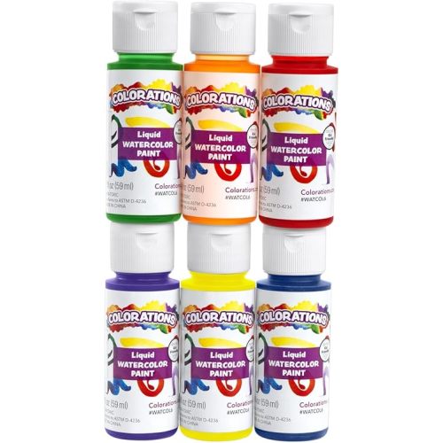 Colorations Liquid Water Color Paints, Set of 6, 2 OZ EA, Blue, Green, Red, Purple, Yellow, Orange, Party Favors, Craft & Glue Dye