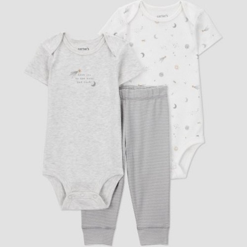 Carter's Just One You® Baby Boys' 3pc Celestial Striped Bodysuits and Jogger Pants Set - Gray Newborn