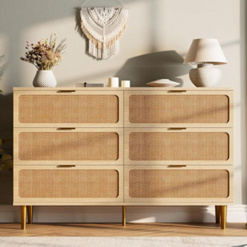 Bay Isle Home Rattan 6 Drawer Dresser For Bedroom, With Deep Drawers | Wayfair