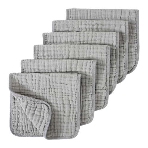 GXWEA Burp Cloths Baby Gifts For Boys Muslin Burp Cloths 6 Pack Large 20" By 10" 100% Cotton 6 Layers Extra Absorbent And Soft Grey