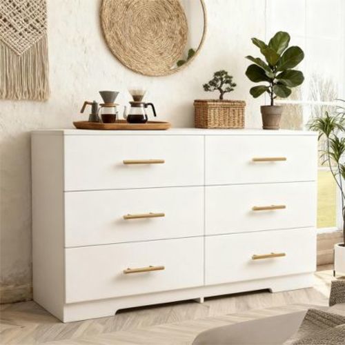 CuisinSmart White 6 Drawer Dresser, White Chest of Drawers, Modern White Dresser with Large Tabletop for Kids Room Living Room Bedroom