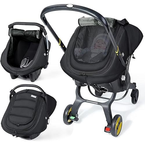 IvyWind Winter Baby Car Seat Cover, Universal Carseat Cover for Babies with Breathable Mesh Window, Cozy and Warm Car Seat Covers for Cold Weather, Kick-Proof Infant Carseat Canopy for Boy Girl, Black