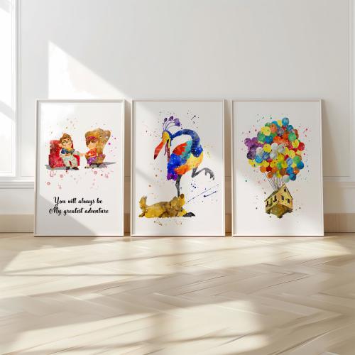 Set of 3 Up Watercolour Art Prints, Poster, Gift Idea For Granddaughter, Nursery art, For Daughter, Son, Mum, Gift Idea