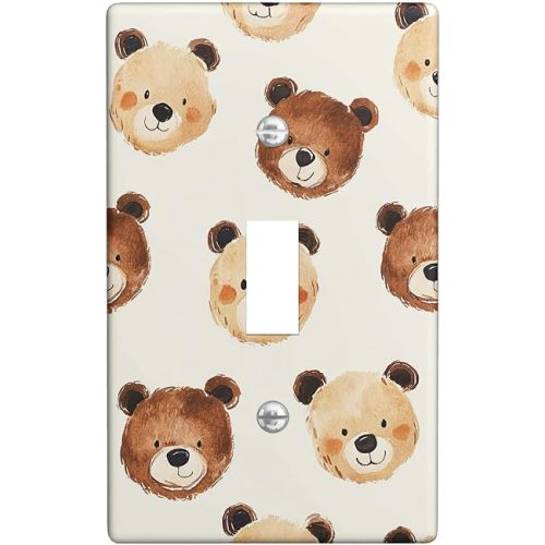 Adorable Bear Light Switch Cover Plates/Outlet Covers, Cute Brown Bears for Decor, Thermoplastic Wall Plates, Standard Size Single Toggle