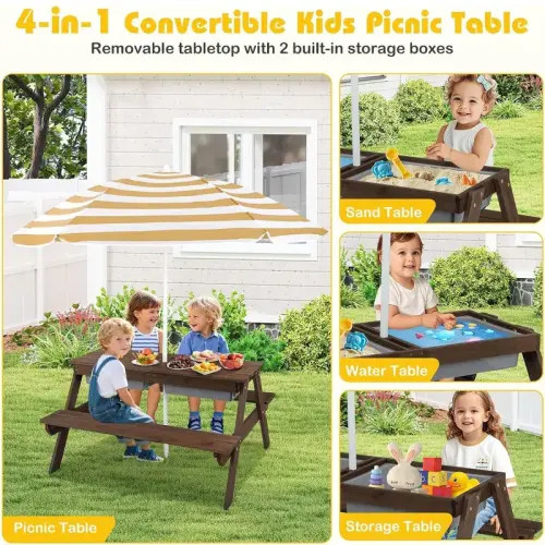 Costzon Kids Picnic Table w/Height Adjustable Umbrella,Indoo - TikTok Shop