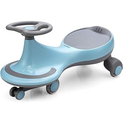 BABY JOY Wiggle Car for Kids, Swing Car with LED Flashing Wheels, No Batteries, Gears or Pedals, Uses Twist, Turn, Wiggle Movement to Steer, Ride-on Toy for Boys Girls 3 Year Old and Up (Blue)