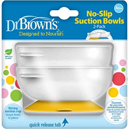 Dr. Brown's No-Slip Strong Suction Bowls for Babies and Toddlers, Baby Led Feeding, 2-Pack, BPA Free, 4m+