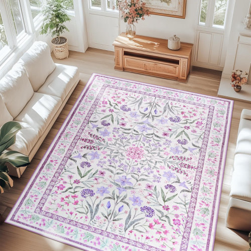 Large Oriental Floral Living Room Rug Washable Bedroom Rug Non-Slip Colorful Vintage Accent Floor Carpet For Home Decor