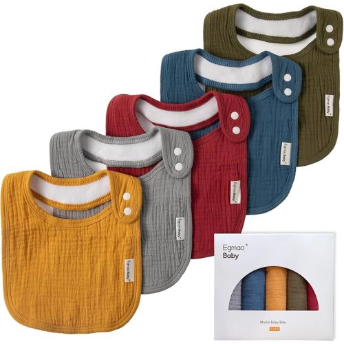 Muslin Bibs for Baby Boys Girls,Organic Muslin Baby Bib for Drooling and Teething,Soft Bandana Drool Bibs 5 Pack