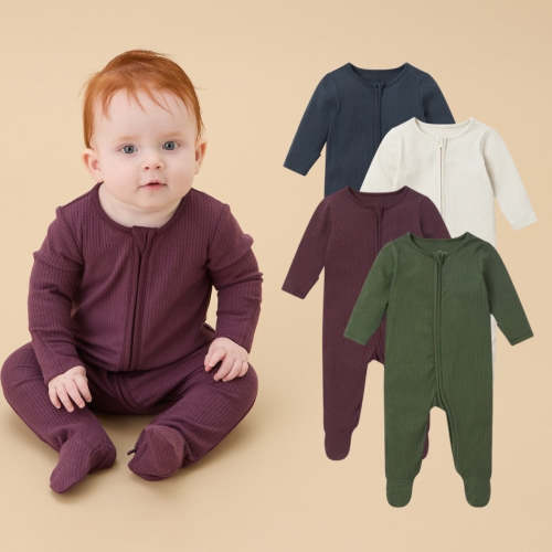 Ribbed Clever Zip Baby Pajamas 4 Pack