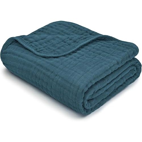 Comfy Cubs Muslin Baby Blanket - Soft, Lightweight, 6-Layer Cotton Swaddle Blankets for Newborns, Infants & Toddlers - 40" x 40" Large, Breathable & Versatile for Sleeping & Tummy Time - Neptune