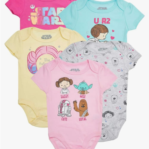 STAR WARS Baby Girls Bodysuits 5-Pack - Baby Girls' Bodysuits 5-Pack with Princess Leia, R2-D2, Yoda Baby Clothes