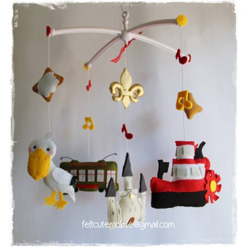 New Orleans Baby Mobile: Fleur de Lis, Pelican, Beignets