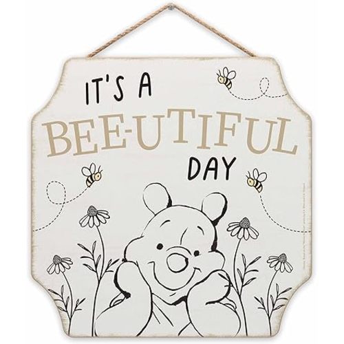 Disney Winnie the Pooh It's a Bee-Utiful Day Hanging Wood Wall Decor - Adorable Winnie the Pooh Sign for Home Decorating