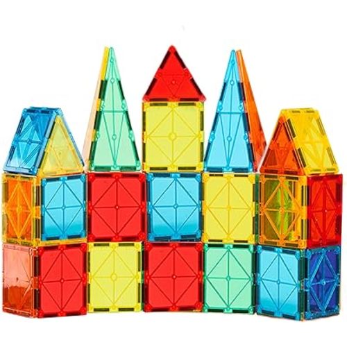 FNJO Magnetic Tiles, 52 PCS Magnet Building Set, Magnetic Building Blocks,Construction STEM Toys for Kids