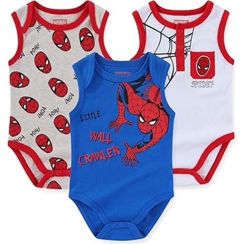 Marvel Spider-Man Baby Boys 3 Pack Sleeveless Bodysuit for Newborn and Infant