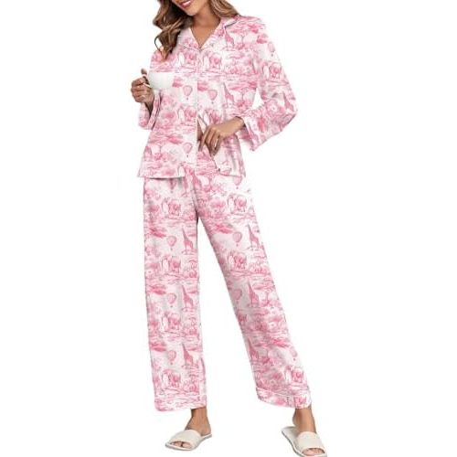 Brosloth Women's Silk Satin Pajamas Pjs Sets Cute Lace Pattern Two Piece Loungewear Set Button Up Pajamas Sleepwear Black