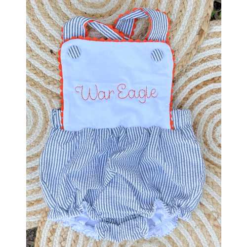 Personalized Seersucker Baby Bubble: Embroidered Auburn Game Day Outfit