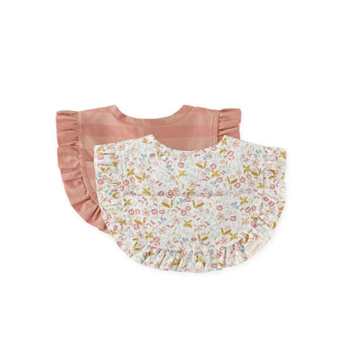 Water Repellent Ruffle Baby Bibs with Pocket - Set of 2 - Floret