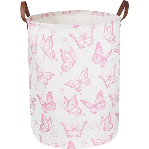 CLOCOR Pink Laundry Basket,Waterproof Nursery Hamper for Baby Girl ,Collapsible Storage Baskets for Girls Bedroom,Kids Toys Storage Bin,Room Decor,Gift Basket（Pink Butterfly
