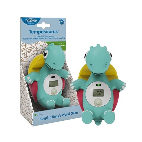 Dr. Brown's CleanUp Temposaurus Floating Bath Thermometer for Accurately Measuring Baby's Bath Water Temperature, BPA Free