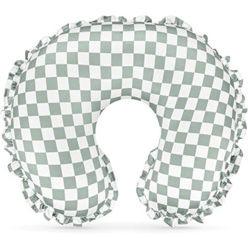 DILIMI Nursing Pillow Cover, Removable Ruffled Pillowcase for Breastfeeding Pillows, Ultra Soft Comfortable Slipcover for Baby Girl and Boy, Green Gingham