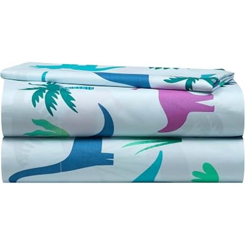 Heritage Kids 4 Piece Sheet Set, Including Top Sheet, Fitted Sheet and 2 Pillow Cases, Dinosaur, Full