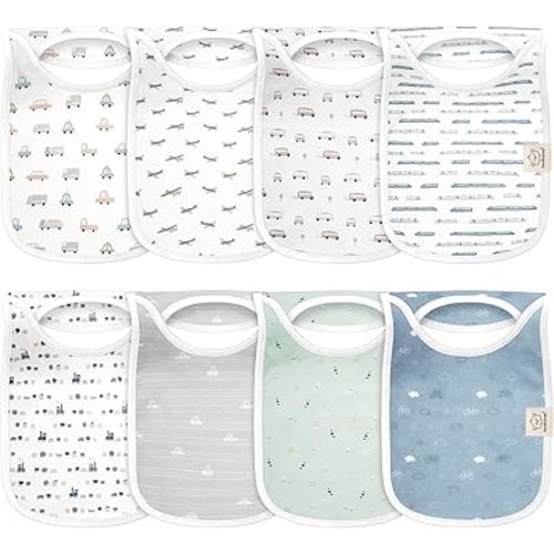 8-Pack Baby Bibs for Boys, Girls - Pullover Bibs for Drooling Teething Baby Girl & Boy Toddler, Newborn, Soft & Absorbent, Cute Colors, Large Torso Coverage Keep Infant Clean & Dry (Vessels)
