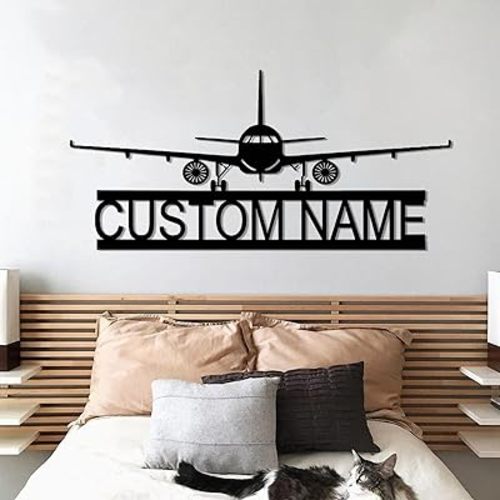 Luxury Personalized Airplane Metal Sign, Custom Metal Airplane Hangar Sign, Custom Pilot Name Sign, Kids Room Decor, Airplane Lover Gifts, Pilot Gift For Men 2