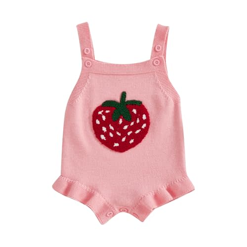 Baby Girl Knit Romper Summer Sleeveless Strawberry Crochet Bodysuit One Piece Jumpsuit Infant Newborn Girls Overalls Outfit