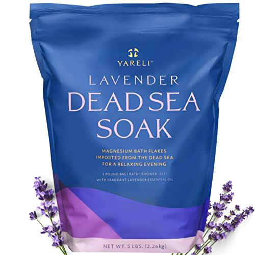 Yareli Dead Sea Bath & Foot Soak, Lavender Magnesium Bath Salt Flakes, Alternative to Epsom Salt, 5lbs with Over 250,000mg of Elemental Magnesium Per Bag