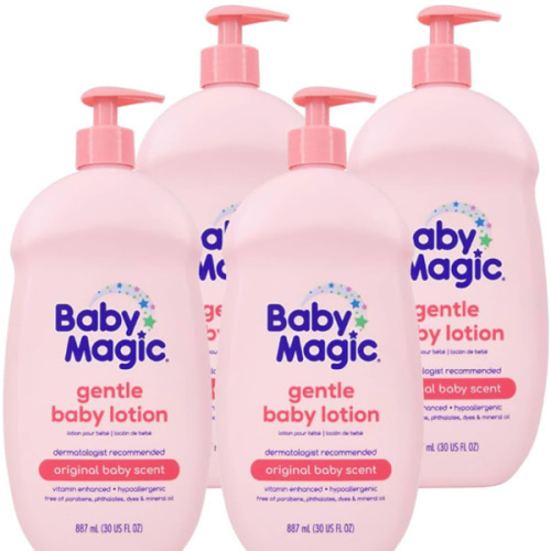 Baby Magic Gentle Baby Lotion | 30 Fl Oz (Pack of 4) | Vitamins & Aloe | Free of Parabens, Phthalates, Sulfates and Dyes