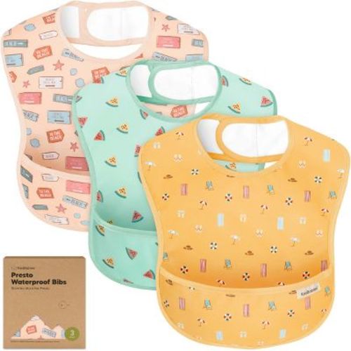 KeaBabies 3pk Presto Baby Bibs Waterproof with Food Catcher, Lightweight Toddler Bibs for Eating