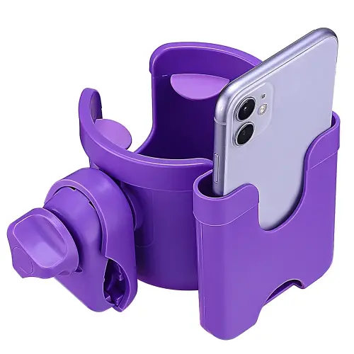 Suranew Adjustable Stroller Cup Holder with Phone Holder for Baby Stroller for Family Members, Walker Purple